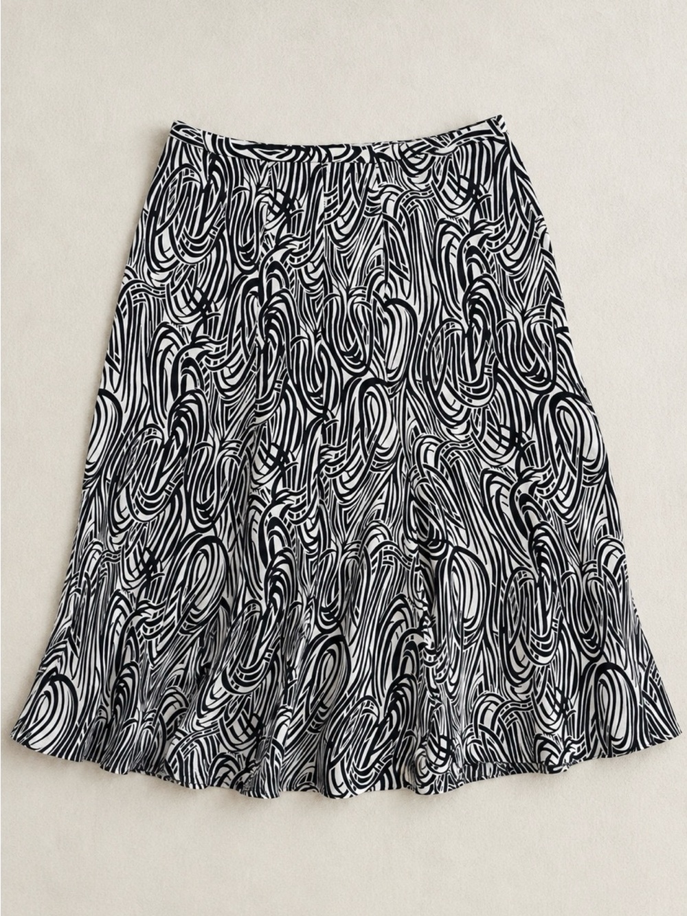 Jones New York 100% Silk Black White Abstract Midi A-Line Skirt Size 14